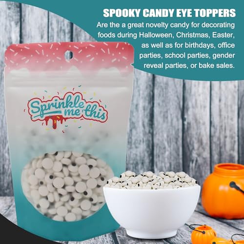 Spooky Eye Toppers - 4 oz Resealable Stand Up Candy Bag - Edible Baking Decorations - Funny White Googly Eyes for Cupcakes, Cakes, Cookies, Brownies - Halloween, Easter, and Edible Art Project Candy - Thumbnail 2