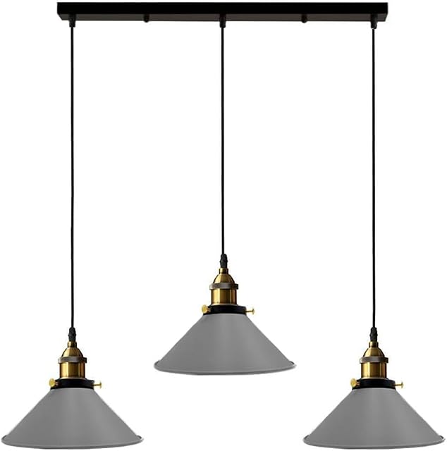 LEDSone 3 Head Modern Vintage Industrial Hanging Light Loft Style Metal Grey Ceiling Pendant Lampshade Fixture Home E27 Kit for Kitchen Island Living Room Dining Room