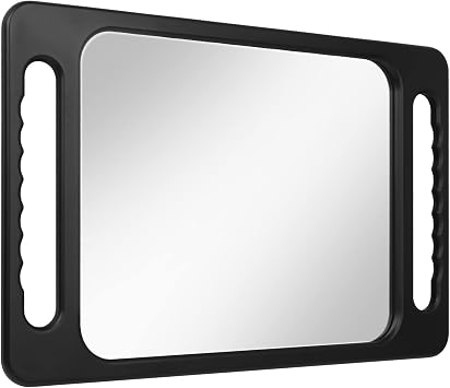 Drop-Proof Hand Mirror with Double Handle, Large Rectangular Hand held Mirror -16"x10" Largehand Mirrors with Handle for Salons and Beauty Salons, Light HairBlack