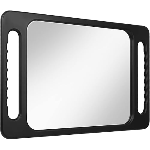 Drop-Proof Hand Mirror with Double Handle, Large Rectangular Hand held Mirror -(16"x10") Largehand Mirrors with Handle for Salons and Beauty Salons, Light Salon Hair Mirror(Black)