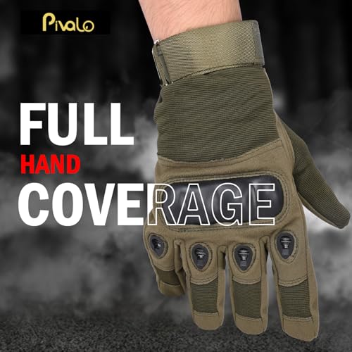 Image of Pivalo Full Finger Bike Riding Gloves with Strong Protective Shells Anti-Skid Surface Breathable Material Glove for Motorcycle Cycling Climbing Mountaineering (Military Green, L)