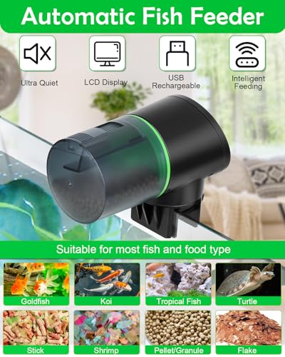 Petbank Futterautomat Aquarium, Fischfutterautomat Automatischer Fischfutterspender mit Typ-C Ladekabel, Fisch Futterautomaten für Aquarium Fischtank 200ml Kapazität Schwarz