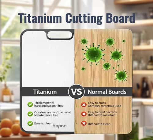 Tablas de corte de titanio para cocina, tabla de corte metálica de doble cara, tabla de corte no tóxica, tabla grande de titanio y polipropileno con paja de trigo para carne, fácil de limpiar miniatura 6