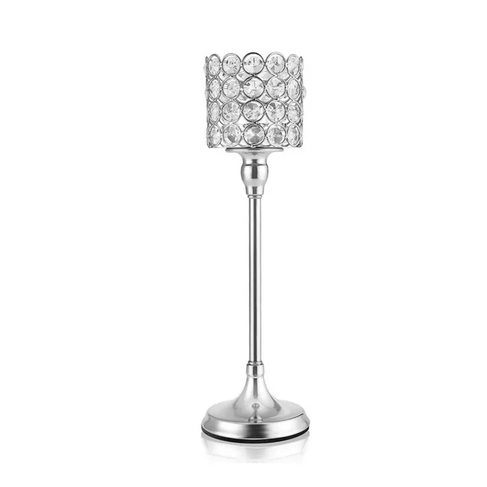 Candle Holders Candle Holders Silver Crystal Cylinder, Pillar Candlestick For Living Room, Wedding, Dining Table, Centerpieces, 1PCS(35cm)