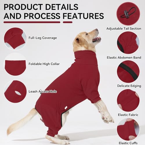 Hjyokuso Hundemantel Winter, Warmer Fleece Hundepullover mit Beinen, Weiche Vierbeinige Hundejacke für Kleine & Mittelgroße Hunde, Hundebademantel Fleece Hunde Pyjama Bekleidung Rot S
