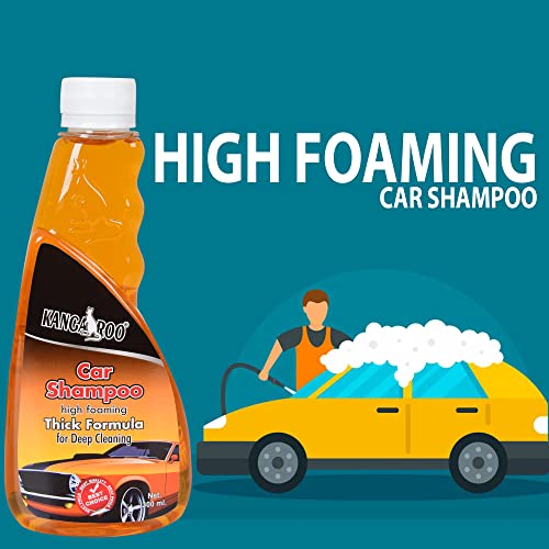 Image of Kangaroo Premium Interior Cleaner with Car Shampoo for Exterior Clean and Protection 300 ml Each (Interior or Exterior Cleaner)