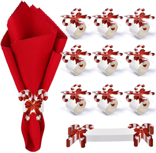 100 Pieces Christmas Paper Napkin Rings Xmas Red and White Candy Cane Napkin Ring Holders Holiday Napkins Band for Winter Home Kitchen Dining Table Dinner Wedding Party Supplies Tableware Decorations