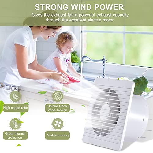 FanGoFast kupaonski ventilator 150 mm, kupaonski ventilator tihi s povratnim poklopcem, 17 W snažan zidni ventilator za kuhinju, kupaonicu, staklenik, garažu