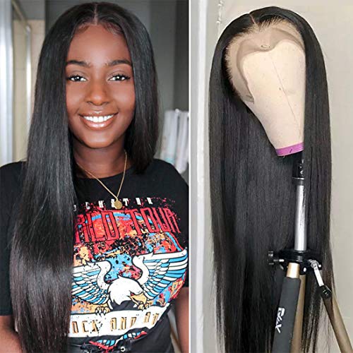 BINF Hair 14 inch Straight Lace Front Wig Human Hair Pre Plucked with Baby Hair Glueless Unprocessed Brazilian Virgin Straight Human Hair Lace Front Wig for Black Women 13X4 Lace Frontal Natural Color