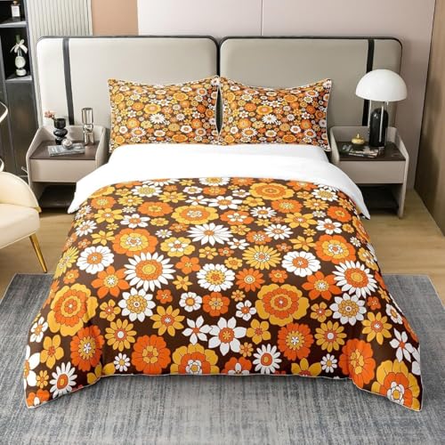 Funda Nordica Cama 90 Flores Naranjas Microfibra