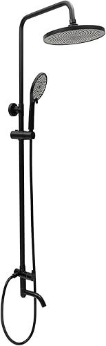 Cabezal de ducha con combo de mano, cabezal de ducha de lluvia de níquel cepillado con grifo mezclador de mano y manguera de acero inoxidable de 4.9