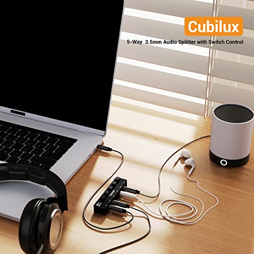 Cubilux 5-Way 3.5mm Headphone Splitter Switch Control, Aluminum Case 5-Channel 1/8” Stereo Audio Splitter - Image 2