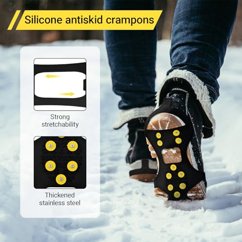 Spikes für Schuhe Winter, Anti Rutsch Schuhkrallen mit 10 Edelstahlspikes, TPE Schlupfdesign, schnell aufsteckbar und faltbar, für EIS, Schnee, vereiste Straßen und Gehwege, EU Gr. 40–43 (L 40-43)