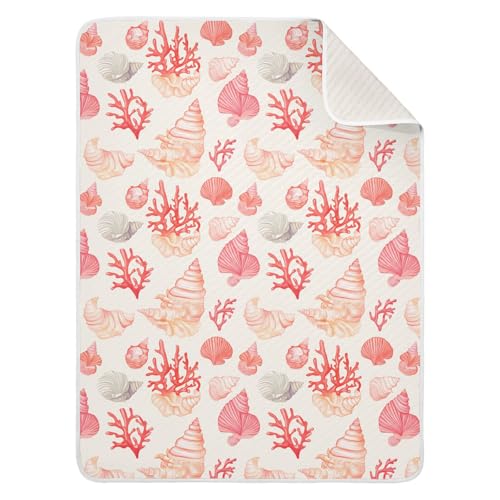 Image of Coral Seashell Light Pink Baby Swaddle Blanket for Boys and Girls, Muslin Baby Receiving Swaddle Blanket, Soft Cotton Nursery Swaddling Blankets for Newborn Toddler Infant