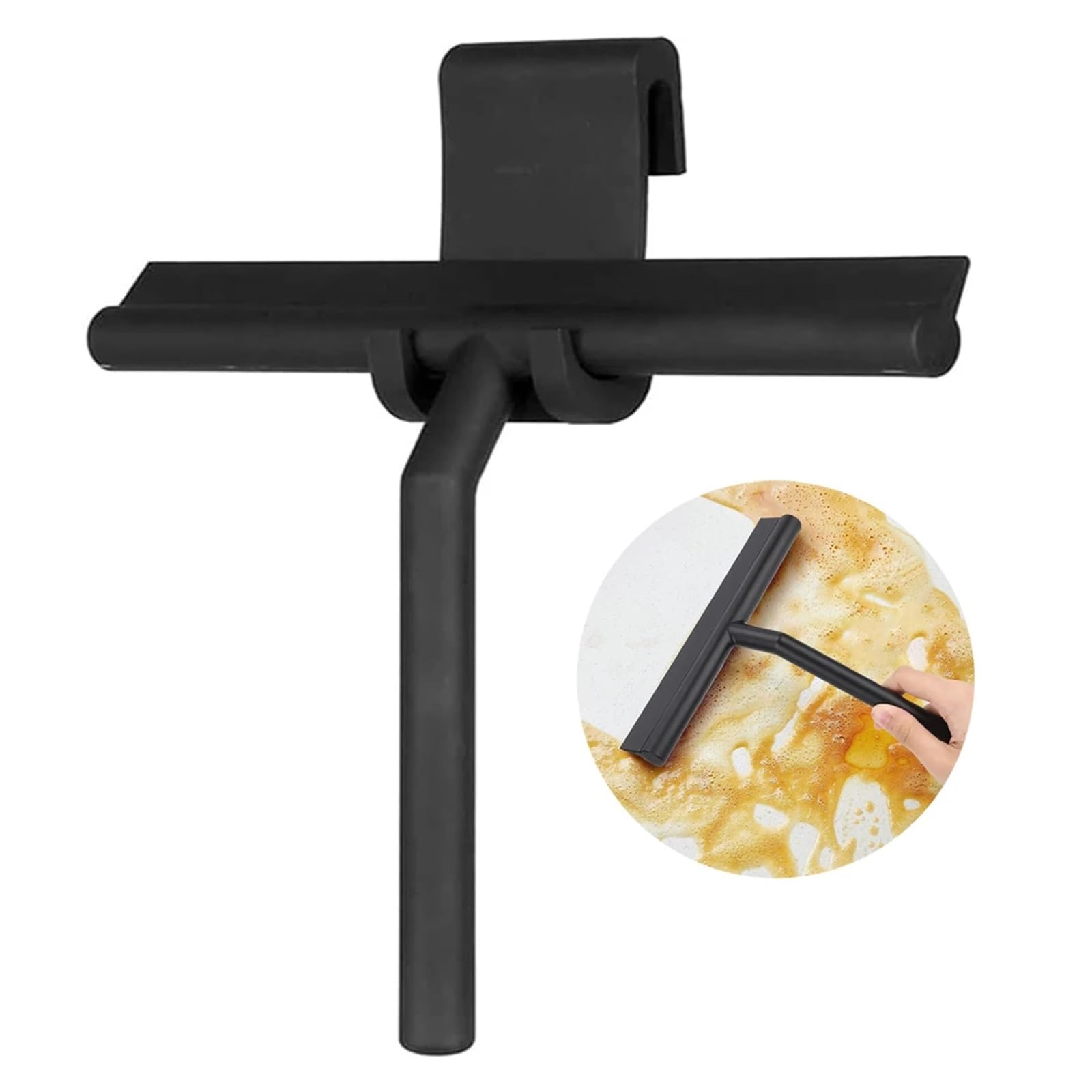 Raschiello Per Doccia Tergivetro for doccia, detergente for porte in vetro, raschietto for pareti con supporto in silicone, for la pulizia dello specchio del bagno, dei vetri(Black 2 pack)