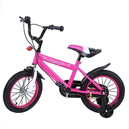 MuGuang 14 Pouces Vélo Enfant Étude d'apprentissage équitation Vélo Garçons Filles Vélo avec Stabilisateurs Vélo avec Bell pour Enfant de 3 à 8 Ans (Rouge Ross)