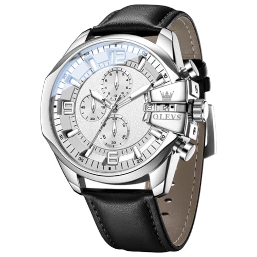 Image of OLEVS Men Watch Big Face Chronograph Waterproof Leather Strap Fashion Watch