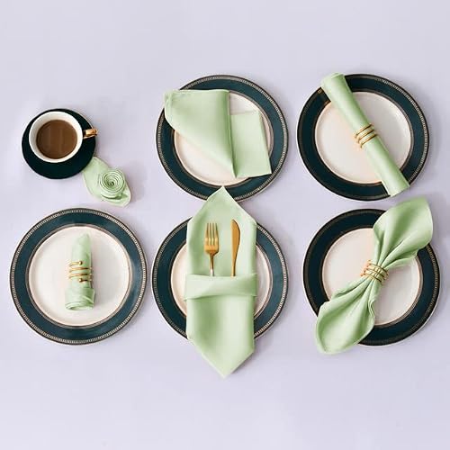 Silky Satin Cloth Napkins, 12/24/48Pc Multi Hemstitched Satin Square Napkins(Light Green,12PC-43 * 43cm)