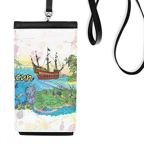Sac téléphone Maya de Cancun en faux cuir noir pour smartphone avec bandoulière réglable