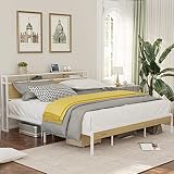 LIKIMIO Queen Bed Frame, Platform Bed Frame with 2-Tier Storage Headboard, Solid and Stable, Noise F