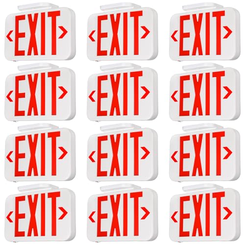 TORCHSTAR 12-Pack LED Exit Sign, Emergency Exit Light with Battery Backup, Double Face, UL 924, AC 120/277V, Damp Location, Hardwired Red Letter Exit Lights for Business Indoor