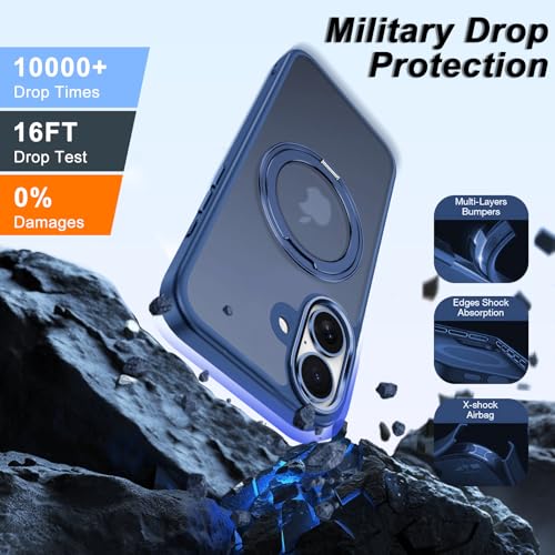 Coque de protection militaire iPhone 16 translucide bleue avec Mag-Safe