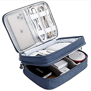 Anayo Electronics Accessories Organizer Bag Waterproof Travel Case Gadget Pouch for Cables, Charger, Power Bank, Memory Card, USB Drive, Mobile Phone, Camera, HDD, SSD - Dual Layer (Navy Blue)