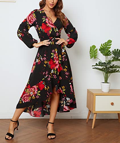 Image of Kormei Womens Short Sleeve Floral Maxi Dress High Low V-Neck Flowy Party Long Dresses