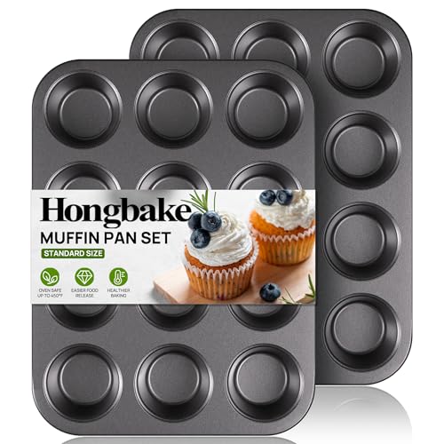HONGBAKE Muffin Pan for Baking, Nonstick Cupcake Tin 12 Cup,