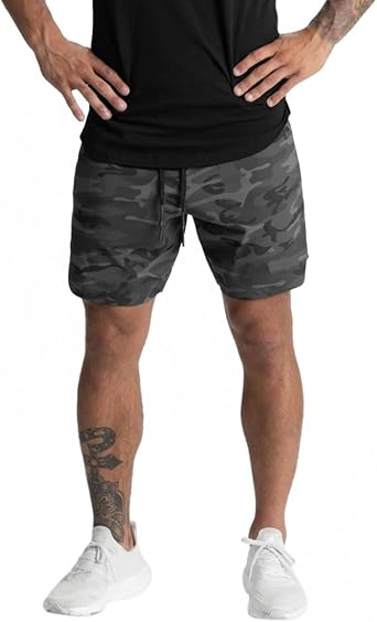 Camo Shorts for Men 5 Inch Gym Workout Sport Shorts Zipper Pockets Casual Summer Classic Loose Running Trainning Pants