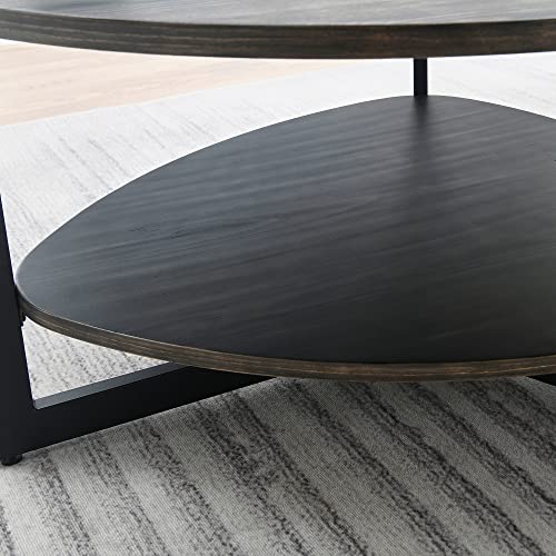 Moderion Round Coffee Table For Living Room, 35.3" Large Farmhouse Cocktail Table With Storage Shelf, Circular Wood Center Tea Table With Metal Leg, Sofa Table, Easy Assembly, Brushed Black Kfz2338Bk #TOP6