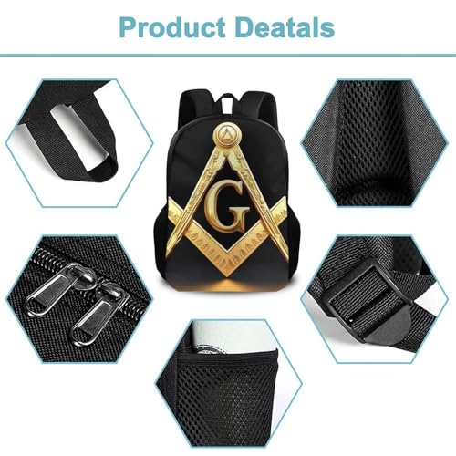 Large Water Resistant College Bag, Computer Bag, Durable Travel Laptop Backpack For Women Men Gold Freemason Freemasonry Masonic2