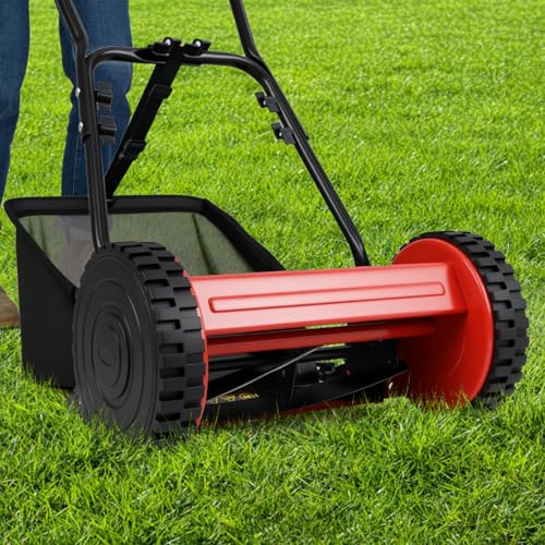 COSTWAY Hand Push Lawnmower, Manual Lawn Mower with 30cm Cutting Width, 18.5L Grass Box and 15-40 mm Adjustable Cutting Heights, Walk-Behind Blade Push Reel Grass Sweeper (Red) - Image 7