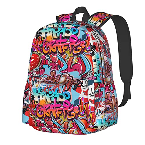 Mochila diária fofa com cogumelos rosa mochila de viagem para laptop bolsa de 17 polegadas para homens e mulheres, Parede de graffiti, arte hip hop, High 17inch, Mochilas Diárias