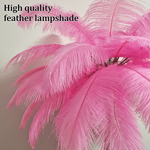 Pink Ostrich Feather Floor Lamp Simple Modern Ostrich Feather Lamps 62" Tall Standing Lighting Unique Led Gold Floor Lamp For Living Room Bedroom Decor Girl Room Nursery Corner Reading #TOP4