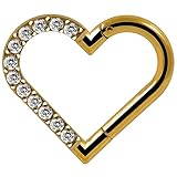 AZARIO LONDON Piercing para oreja izquierda, diseño de corazón, calibre 16, 10 mm, acero quirúrgico anodizado en oro rosa, con bisagras, para cartílago, daith, piercing, 16 Gauge - 10mm Diameter,