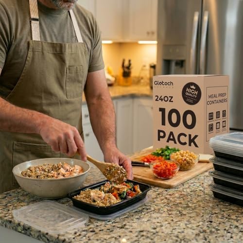 Meal Prep Containers 24oz-100 Pack (200-Piece) Reusable Food Storage Containers with Lids Microwave, Freezer, Dishwasher Safe - Leakproof & BPA Free Durable Plastic Bento Box for To Go Take Out — view 7