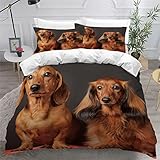 Juego de ropa de cama con estampado 3D de perro salchicha tamaño King, para adultos y adolescentes, mullido, transpirable y antialérgico, juego de funda de edredón con funda de almohada, perfecto para