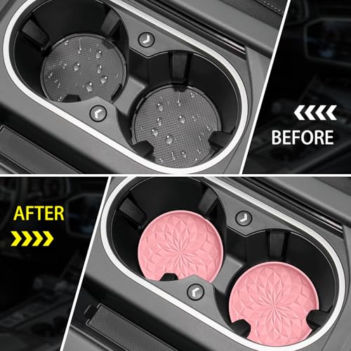 Image of ME.FAN Car Coasters for Cup Holders [4 Pack] - 2.75In Silicone Auto Mug Mats - Universal Non-Slip Recessed Car Interior AccessoriesPink