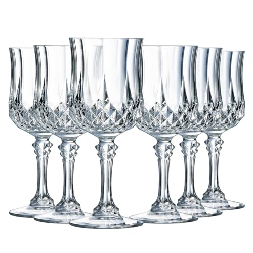 Cristal d'Arques Paris - Collection Longchamp - 6 verres à vin 25cl en Kwarx - Brillance, Transparence et Haute Résistance - Moulures Iconiques - Fabriqués en France