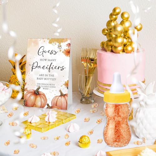 Image of Roowest 512 Pcs Baby Shower Games Guess How Many Pacifiers Sign 100 Small Guessing Games 10 HB Pencils 750ml Milk Bottle 400 Acrylic Pacifiers Decoration for Guest Gender Reveal(Pink,Pumpkin)