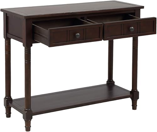 Miniatura 5 de Knocbel Mesa consola de entrada antigua de 35.5 pulgadas con cajones y estante inferior abierto, mesa de sofá de madera maciza para entrada,