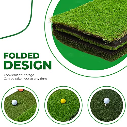 Birdie Golf Turf Practice Mat – Large 3-In-1 Golf Hitting Mat With Different Artificial Grass Turfs – Practical And Versatile Golf Swing Mat For Indoor/Outdoor Use – Non-Slip Rubber Base #TOP6