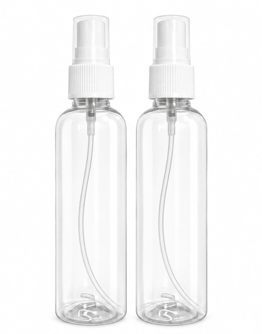 Clear PET Fine Mist Spray Bottles with White Pump & Cap - Set of 2 (100ml / 3.4oz) for Essential Oils, Cleaning Solutions & Beauty Products-image-31