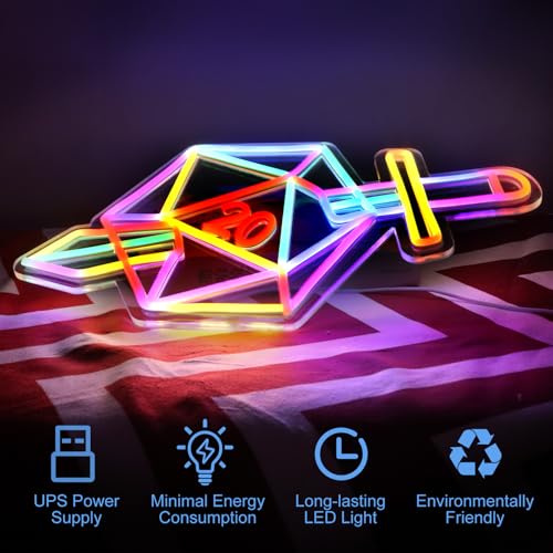Image of Dice Neon Signs for Decor, Led Neon Sign Decor Dimmable Dungeons and Dragon Dice Game Sign,USB Powered Neon Light for for Room Bedroom Bar Shop Hotel Christmas Birthday Holiday Party