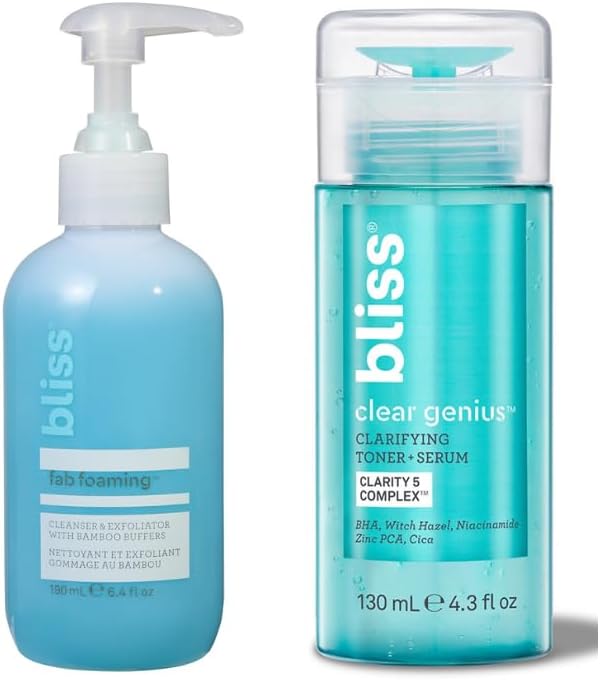 Fab Foaming Cleanser & Clear Genius Toner + Serum | Pore Purifying Duo for Clear Skin | 2 Step Skincare Routine | Clean, Vegan, Cruelty-Free