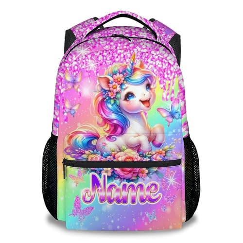 CuziBloom Unicorn Backpack for Girls Custom School Bookbag with Name - Personalized Toddler Schoolbag with Rainbow for Preschool Kindergarten Elementary (17 Inch)