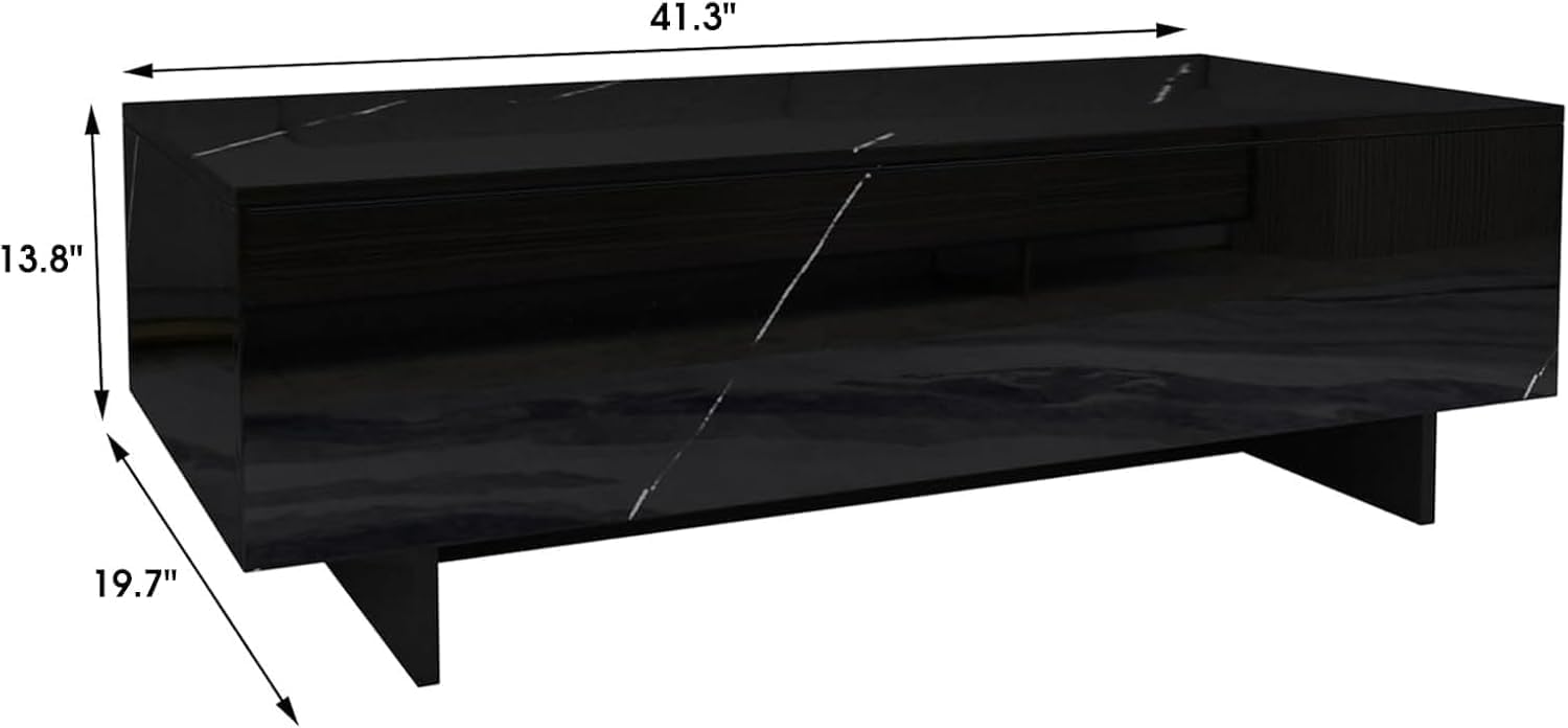 Black Marble Coffee Tables for Living Room, 41.3" Modern Rectangle Center Table for Sofa,Contemporary High Gloss Cocktail Tea Table for Waiting Area