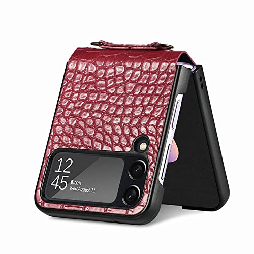 Étui cuir anti-chute Samsung Galaxy Z Flip4 5G rouge avec porte-carte