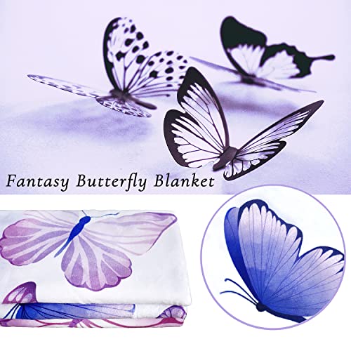 Mufunne Butterfly Blanket Throw, Purple Butterfly Gifts For Women Girls, Elegant Watercolor Pink Lightweight Purple Flannel Plush Blanket, Butterflies Decor Stuff, 50X60 Inch #TOP3
